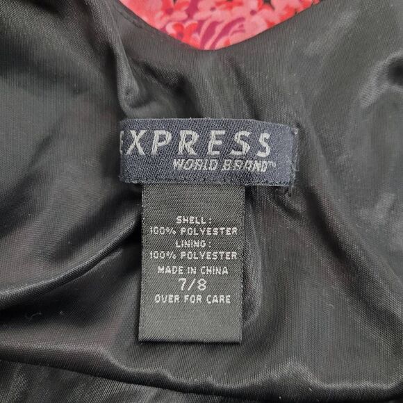 Y2K Express Midi Slip Dress Sz 7/8 Black Red Floral Ruffle High Low Dark Romanti - Picture 5 of 10